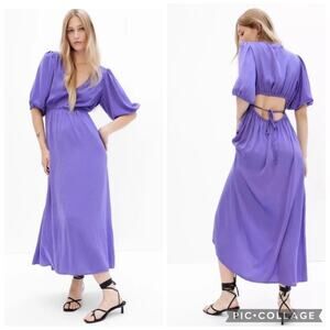 NWT GAP Blouson Cutout Maxi Dress Summer Women's Sz M Short Sleeves Blue Iris
